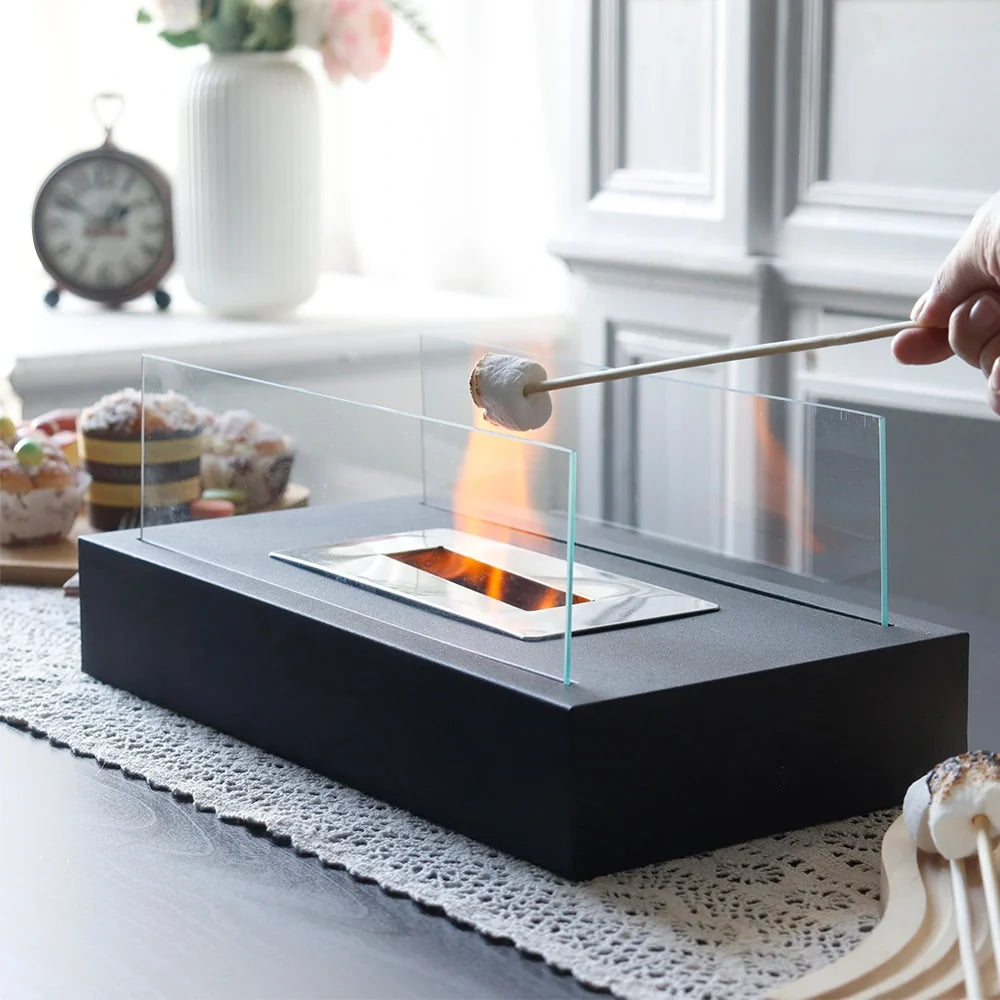 Square Glass Tabletop Fireplace