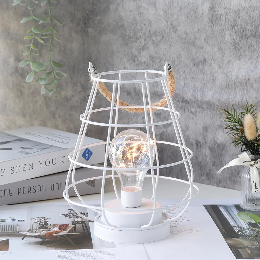 White Cage Accent Lantern