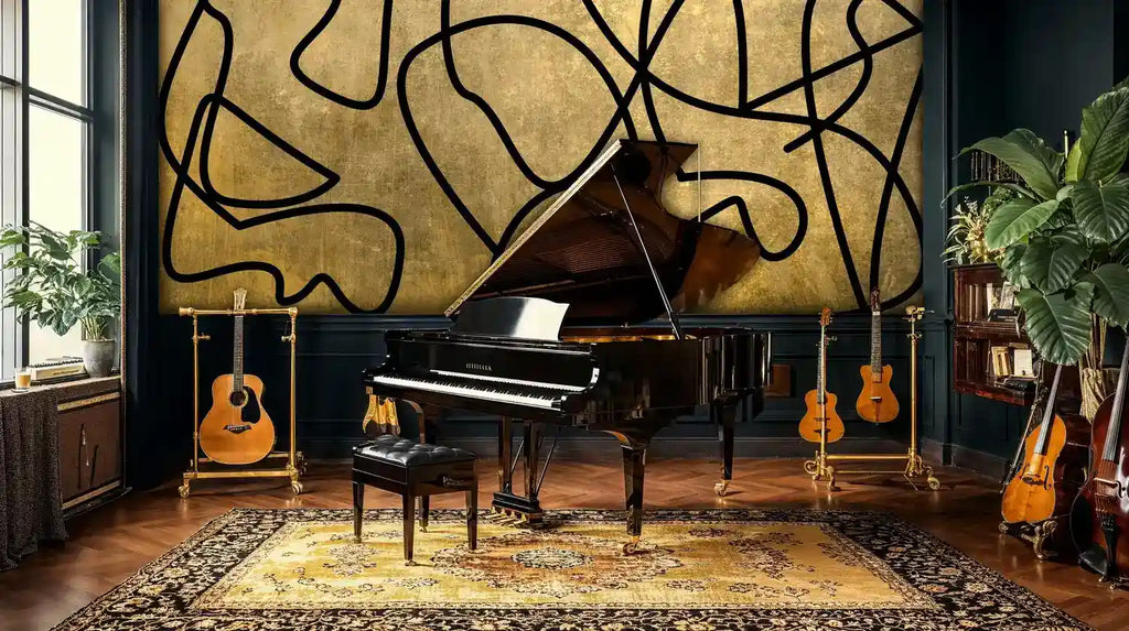 Abstract Gold and Black Linework Wall Mural
