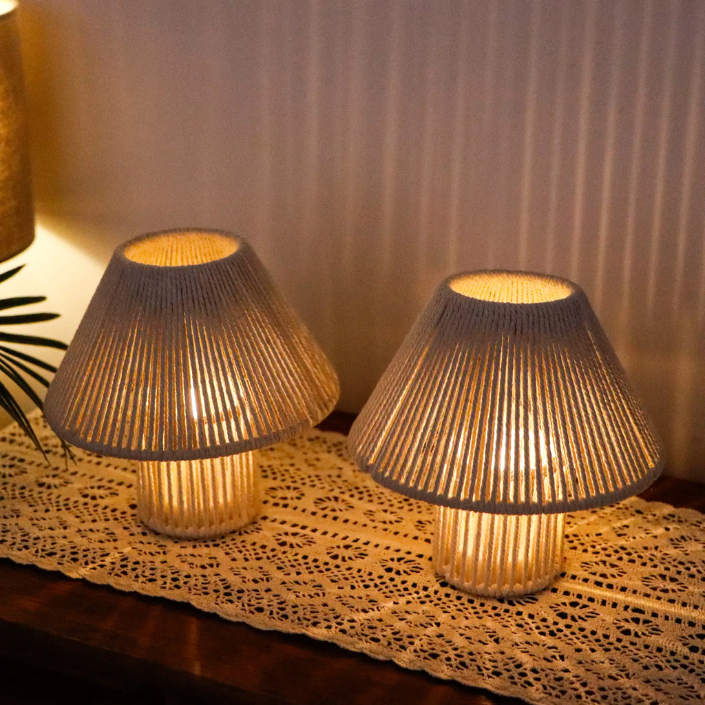 Woven Cotton Table Lamps — Set of 2