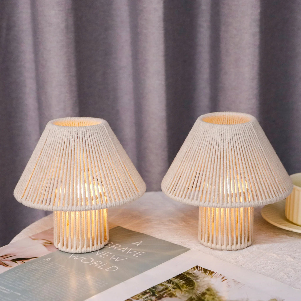 Woven Cotton Table Lamps — Set of 2