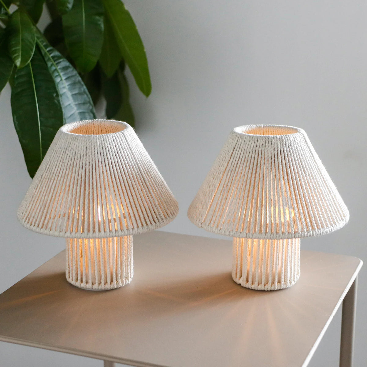 Woven Cotton Table Lamps — Set of 2