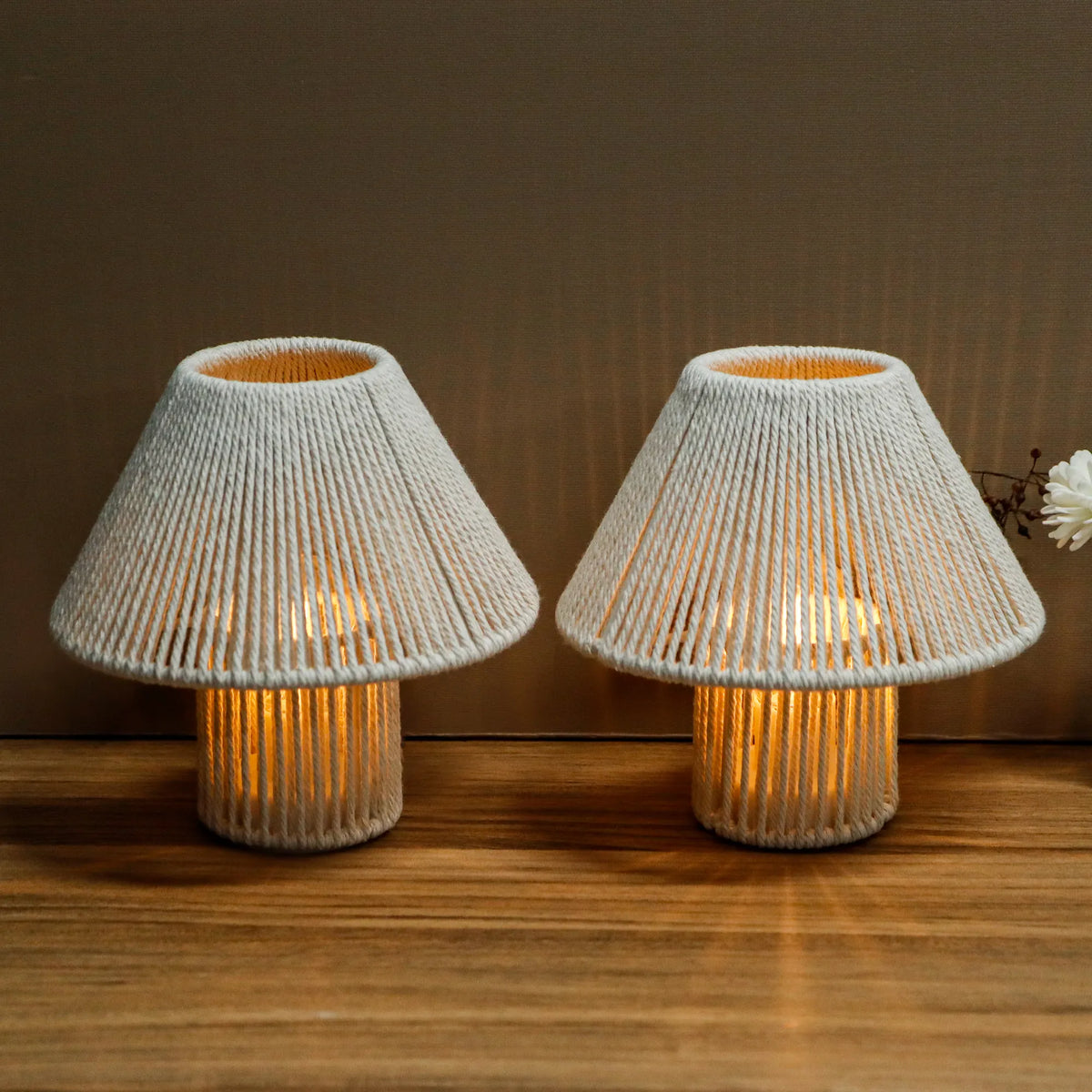 Woven Cotton Table Lamps — Set of 2