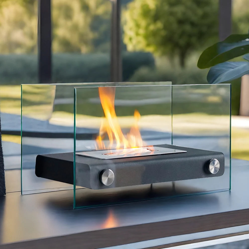 Black Rectangular Tabletop Fireplace