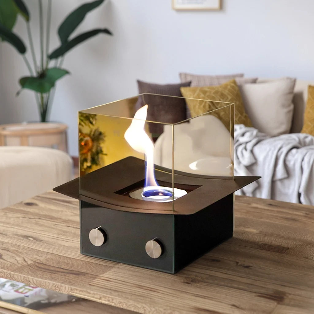Mirrored Glass Tabletop Fireplace