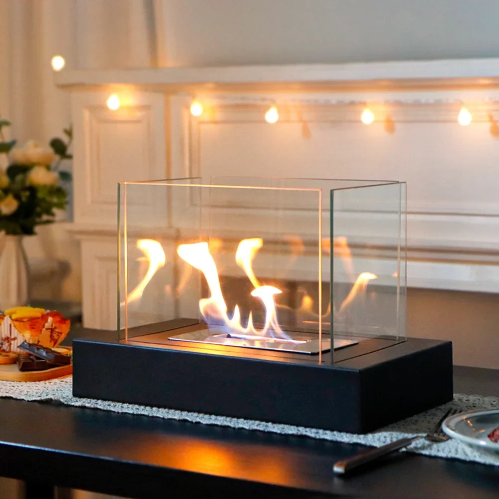 Four-Sided Glass Tabletop Fireplace