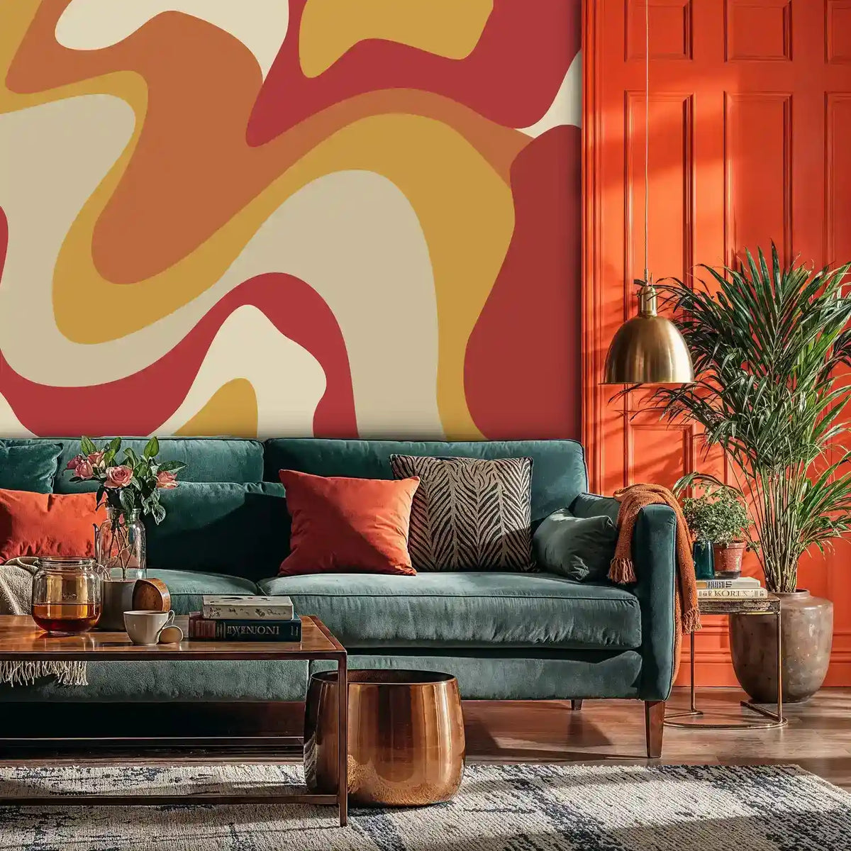 Retro Abstract Waves Wall Mural